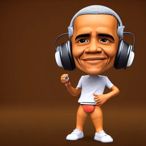 Image similar to 3d render of obama as a cute chibi figurine DJing with headphones, blender, artstation