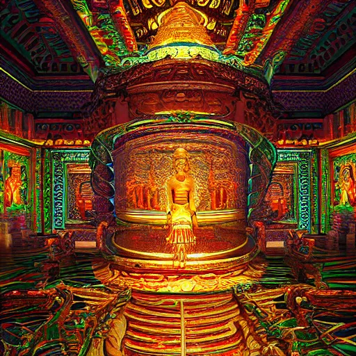 Image similar to Photorealistic inside a temple made of snakes. Hyperdetailed photorealism, 108 megapixels, amazing depth, glowing rich colors, powerful imagery, psychedelic Overtones, 4D, 3D Shading, 3D cinematic lighting, finalrender, artstation concept art