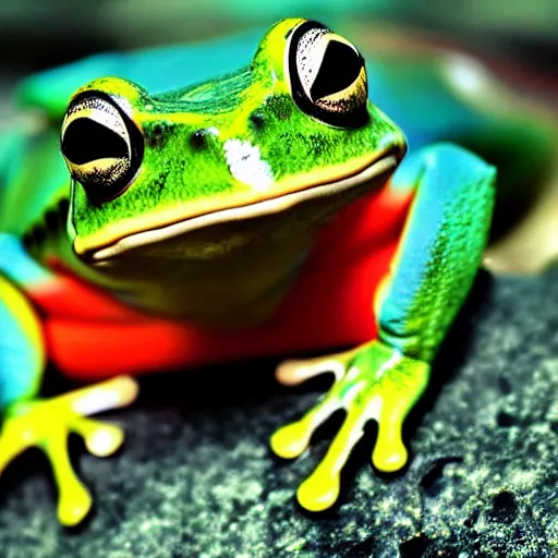 Prompt: Frog Lady photograph sharp focus colorful realistic