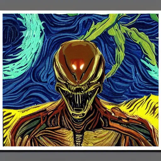 Prompt: a xenomorph in the style of van gogh