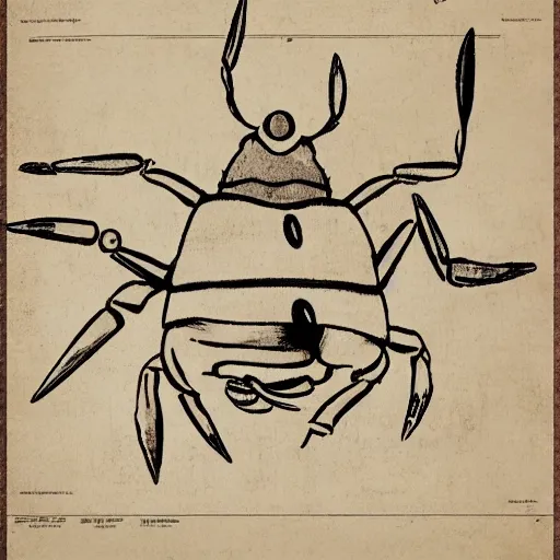 Prompt: mr krabs as a blueprint by leonardo davinci