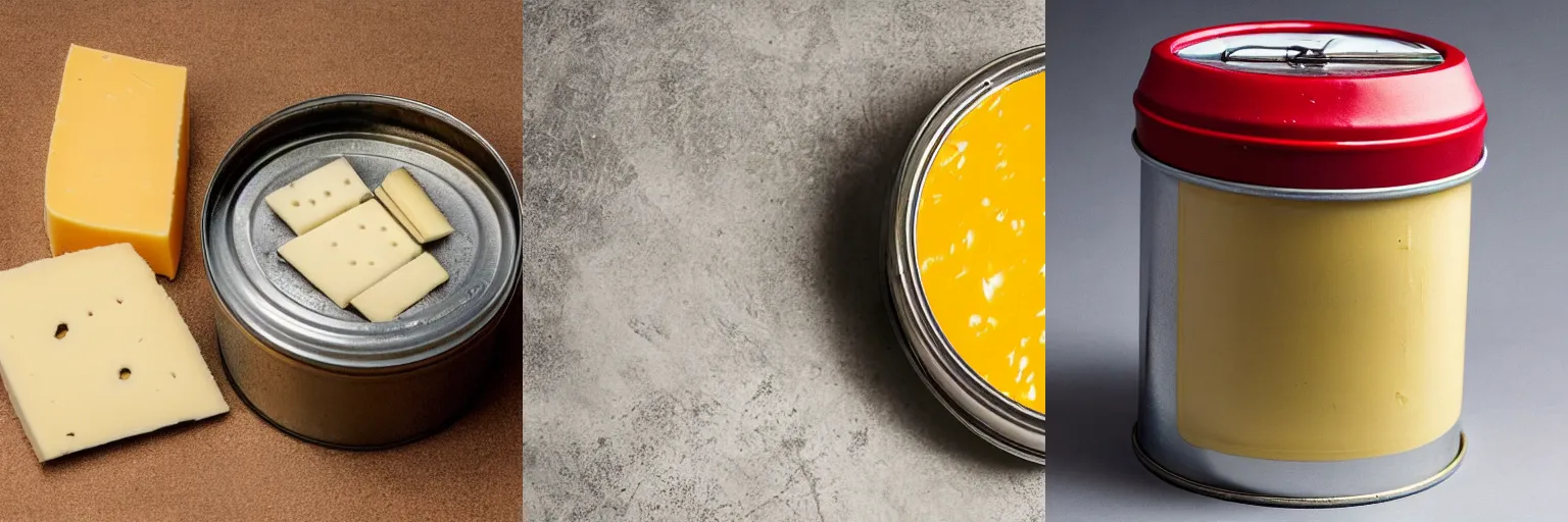 Prompt: a studio photo of a tin can of cheese. the lid looks like keanu reeves