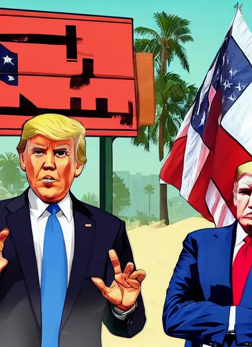 Image similar to GTA Cover Art, Obama, Biden, Trump