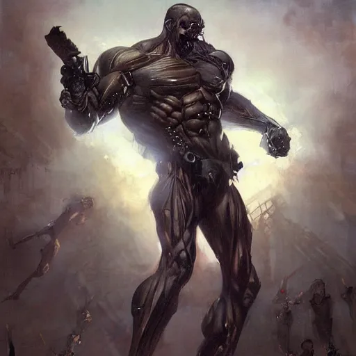 Prompt: muscular male undead cyborg, muscle, painting by gaston bussiere, craig mullins, greg rutkowski, yoji shinkawa