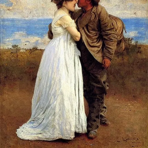 Image similar to worker and actress saying goodbye by alfred stevens