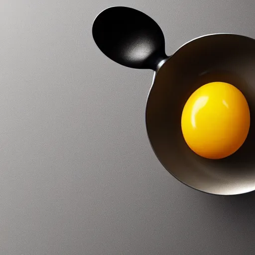 Image similar to a egg with yolk in a soup ladle, product render, octane, v ray, realistic