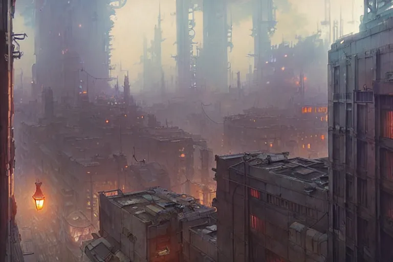 Prompt: dieselpunk, city, painted by greg rutkowski makoto shinkai takashi takeuchi studio ghibli, akihiko yoshida