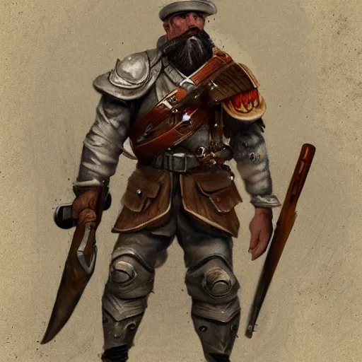 Prompt: Full body concept art of A High fantasy WW1 dwarve soldier firing a enchanted heavy shotgun trending on artstation deviantart Pinterest detailed High Resolution HD 8k