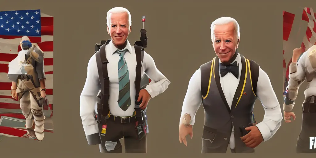 Prompt: Joe Biden as a Fortnite Skin. Concept Art. 8k Resolution