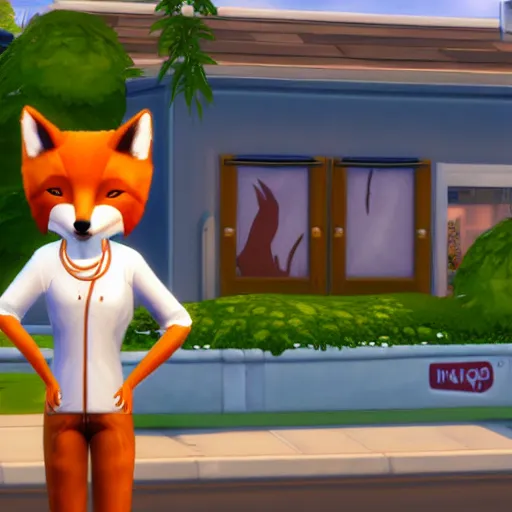 Image similar to anthropomorphic fox as a playable character in The Sims 4, in game screenshot