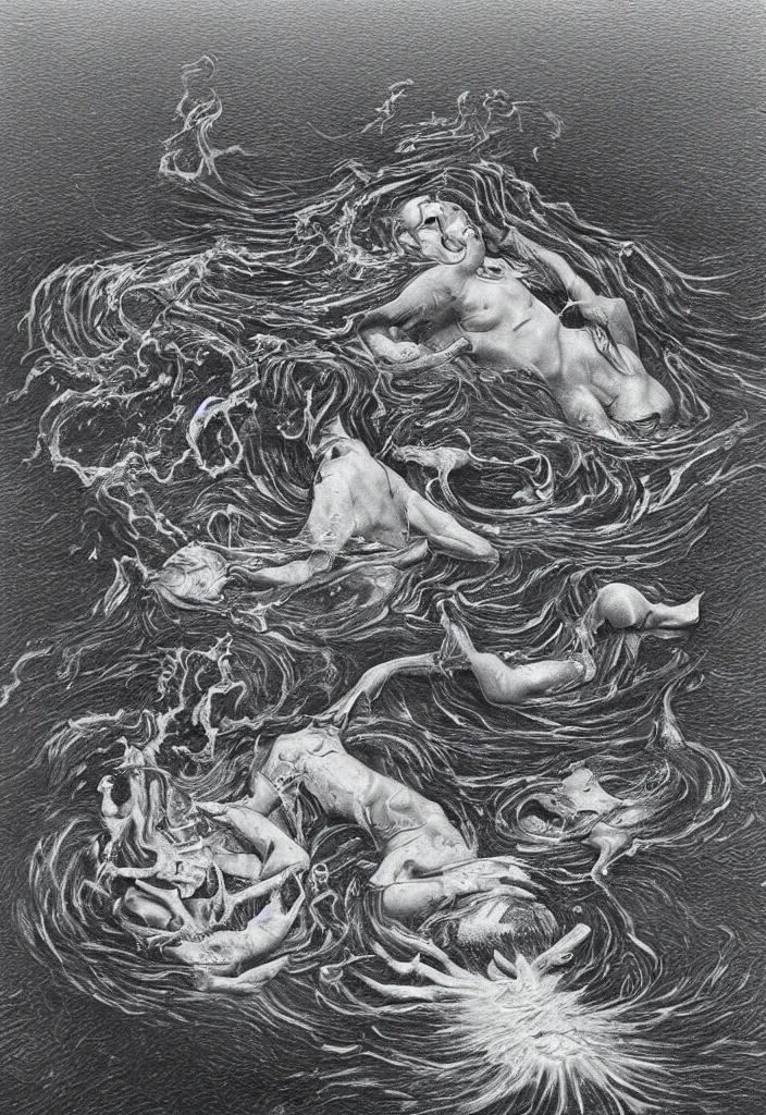 Image similar to highly detailed surrealist art about drowning slowly