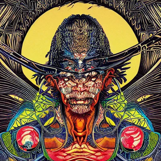 Image similar to portrait of crazy tribal man, symmetrical, by yoichi hatakenaka, masamune shirow, josan gonzales and dan mumford, ayami kojima, takato yamamoto, barclay shaw, karol bak, yukito kishiro