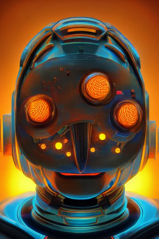 Image similar to ultradetailed retro-futurist illustration of an ornate robot radiating glowing color, digital airbrush painting, 3d rim light, hyperrealistic masterpiece, artstation, cgsociety, golden ratio