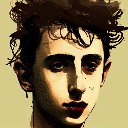 Image similar to portrait of timothee chalamet, concept art by jama jurabaev and ismail inceoglu and sparth, cel shaded, cinematic shot, trending on artstation, high quality, brush stroke