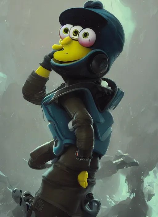 Prompt: SpongeBob wearing a black puffer jacket, wearing a baseball cap, elegant, digital painting, concept art, smooth, sharp focus, illustration, from StarCraft by Ruan Jia and Mandy Jurgens and Artgerm and William-Adolphe Bouguerea