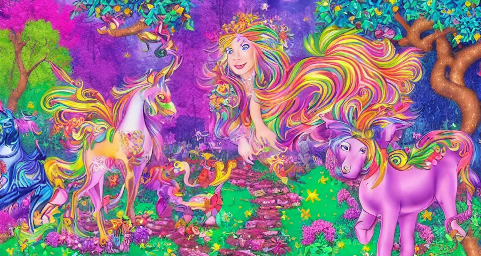 Image similar to Enchanted and magic forest, by Lisa Frank,