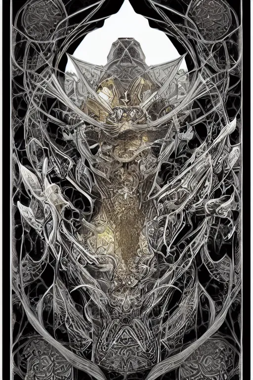 Image similar to a study of cell shaded illustration of a ornate a wizard, golden ratio, post grunge screen print poster, blank ink, character concept art by Miles Tsang, highly detailed, sharp focus, Artstation, deviantart, artgem