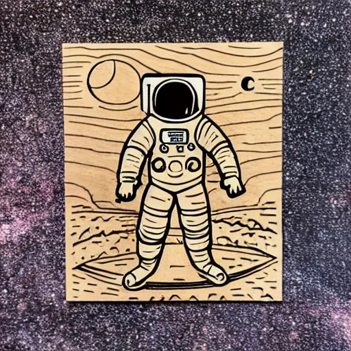 Image similar to wood cut of astronaut in space