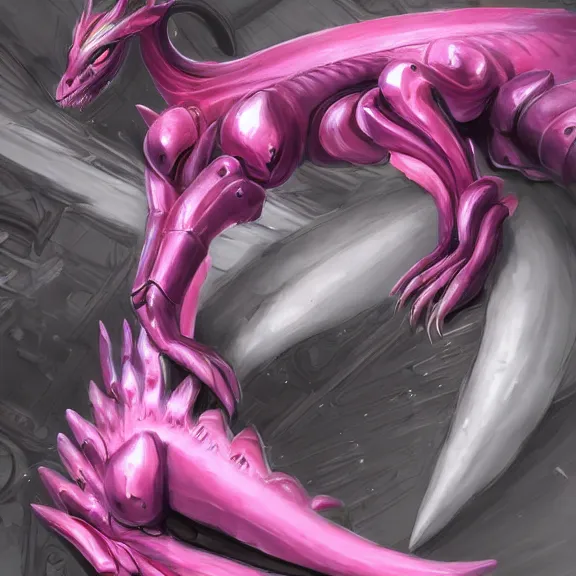 Image similar to very close up foot pov shot, hyperdetailed elegant beautiful stunning anthropomorphic mecha female dragon, hot foot close up, showing detailed dragon paws to camera, sharp claws close up, soft pads, sharp silver armor, fuchsia skin, anthro dragon art, warframe destiny fanart, furry paws furry, furaffinity, deviantart, octane, ekasportal