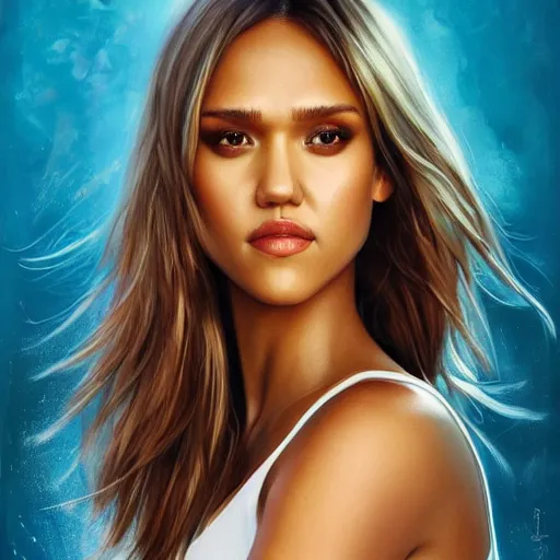 Image similar to jessica alba in the style of stefan kostic, realistic, full body, sharp focus, 8 k high definition, insanely detailed, intricate, elegant, art by stanley lau and artgerm
