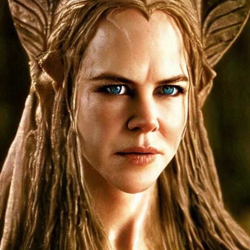 Prompt: head and shoulders portrait 7 0 mm photo from “ lord of the rings ” of nicole kidman as a young female elf sorceress, photo by philip - daniel ducasse and yasuhiro wakabayashi and jody rogac and roger deakins