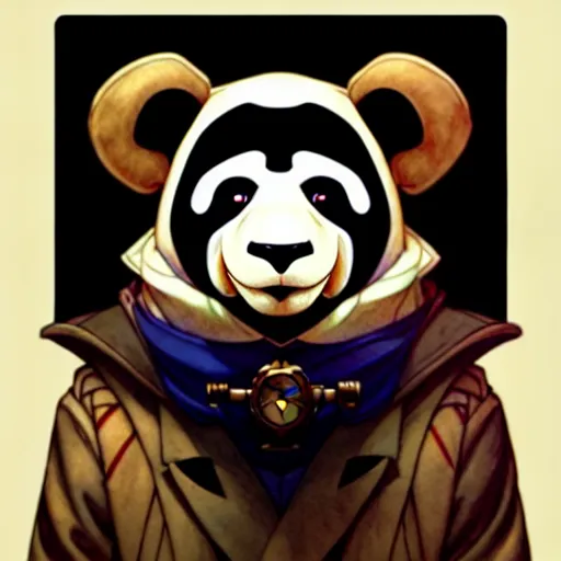 Image similar to don bluth, loish, artgerm, joshua middleton, steampunk, clockpunk anthropomorphic panda, full sailor suit, symmetrical eyes symmetrical face, colorful animation forest background