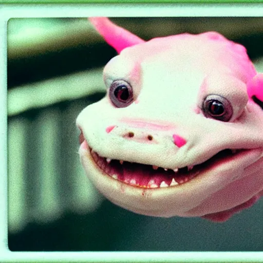 Image similar to close - up anthropomorphic axolotl anthropomorphic!!! wearing a hoodie!!!! polaroid photo, in colour
