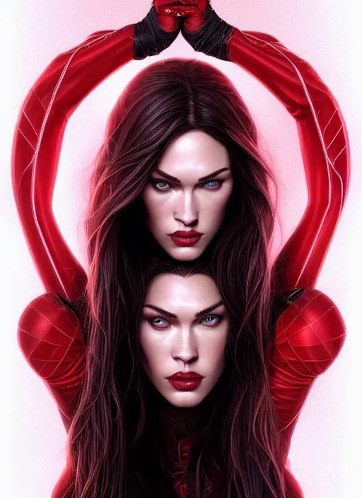 Prompt: symmetry!! gantz portrait of megan fox as the scarlet witch, intricate, highly detailed, dynamic lighting, digital art, digital painting, artstation, terence nielsen, sharp focus, illustration, art by artgerm and greg rutkowski and moebius, 8 k