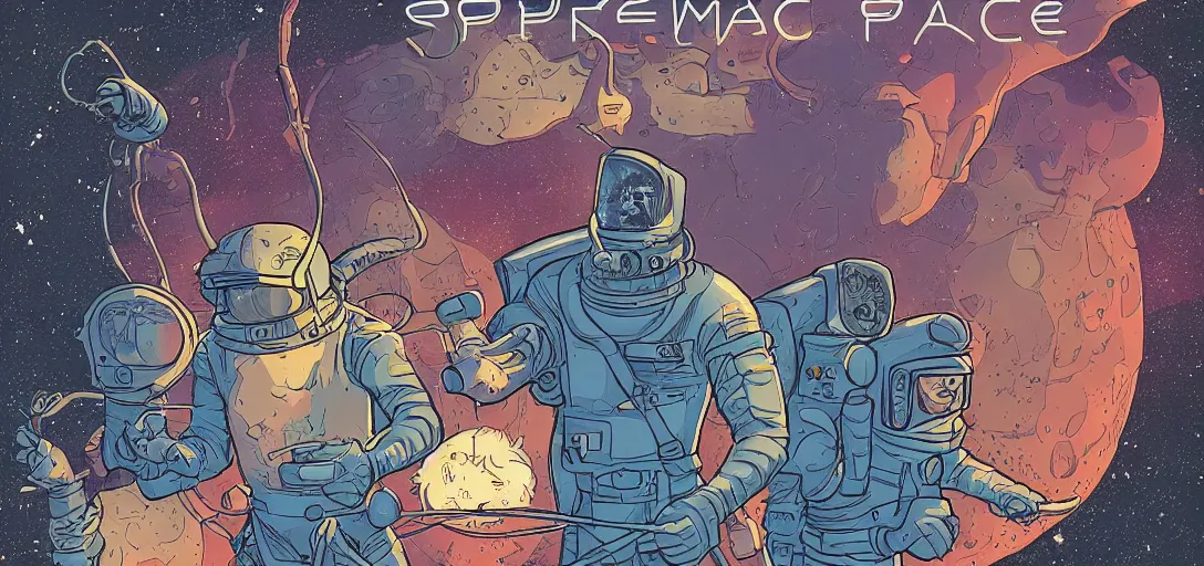 Image similar to Space cat, In style of moebius and laurie greasley, american comics