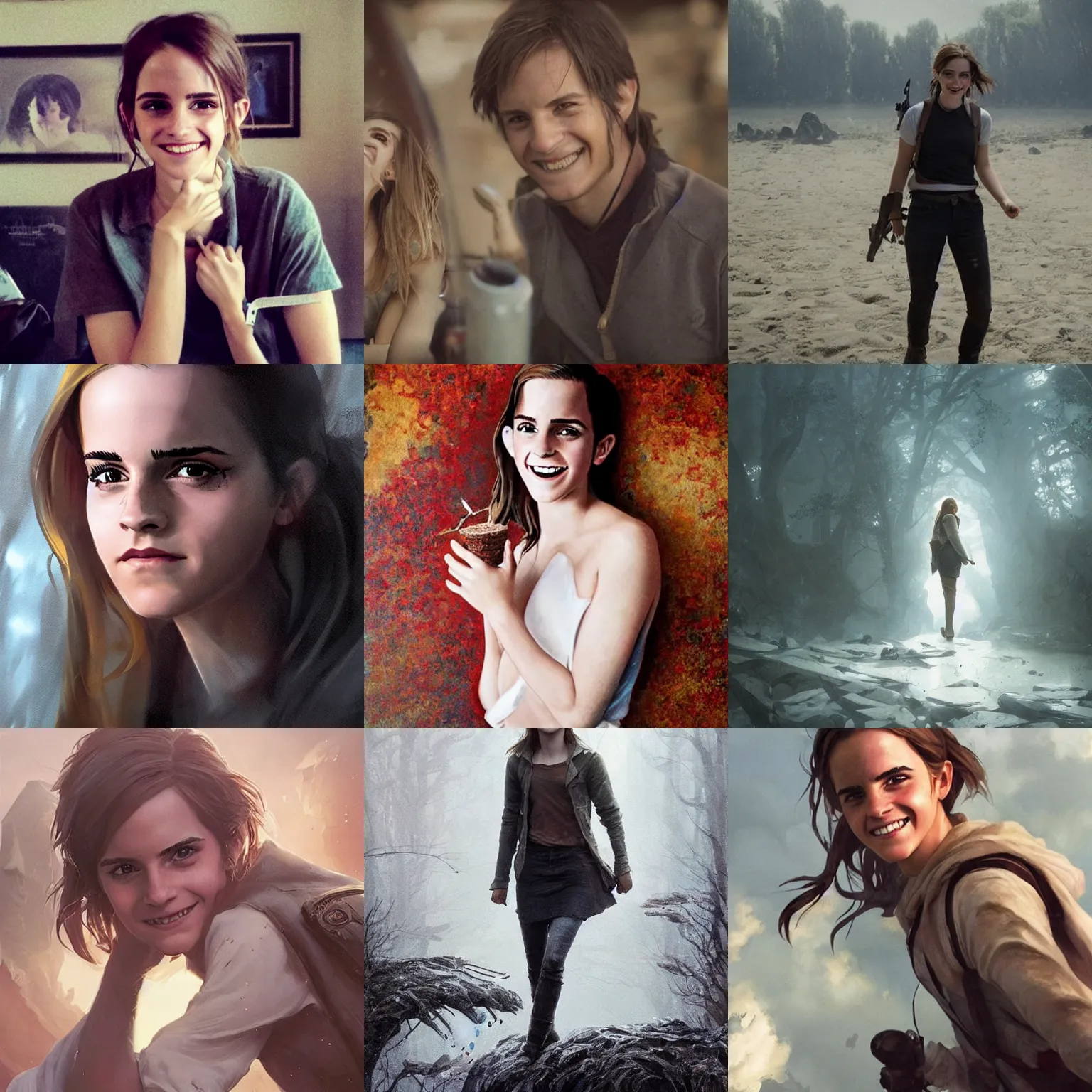 Prompt: emma watson smiling greg rutkowski!!!!! greg rutkowski!!!!! greg rutkowski!!!!! greg rutkowski!!!!! greg rutkowski!!!!! greig fraser canon eos r 3