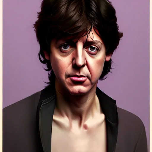 Image similar to Steven Moriseey as Paul McCartney, body portrait, highly detailed, digital painting, artstation, concept art, sharp focus, illustration, art by WLOP and greg rutkowski and alphonse mucha and artgerm