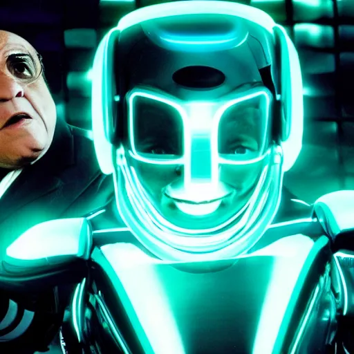 Image similar to A still of Danny Devito in Tron