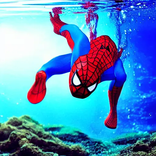 Prompt: underwater shoot photo of Spiderman