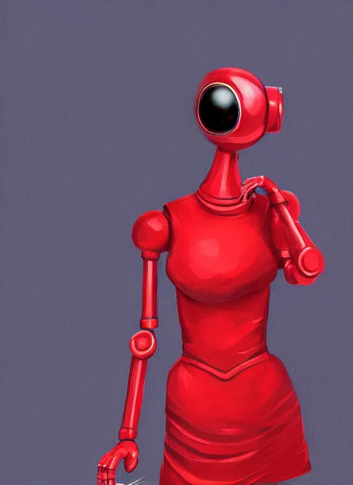 Image similar to a robot wearing a maid dress, red dress, full body shot, highly detailed, digital painting, artstation, concept art, smooth, sharp focus, illustration