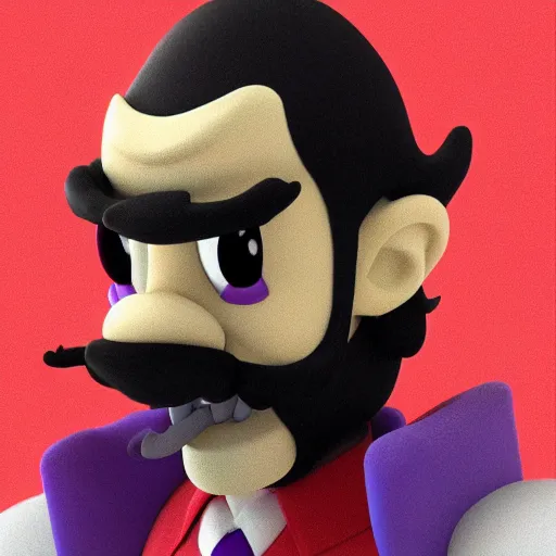 Prompt: a portrait of waluigi , concept art, trending on artstation 3D.