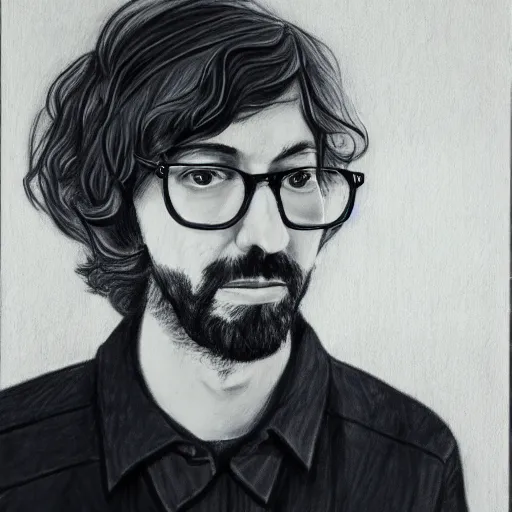 Image similar to Drawing Will Sheff from Okkervil river charcoal on canvas (2022), trending on artstation