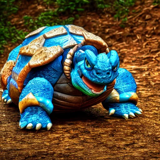 Image similar to national geographic photo of blastoise, pokemon in the wild, intricate, portrait, 8 k highly professionally detailed, hdr, award winning