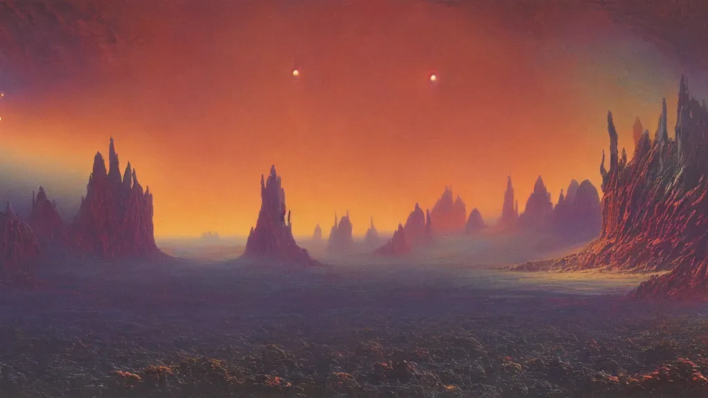 Image similar to otherworldly atmosphere of an evolving alien planet by arthur haas and bruce pennington and paul lehr, cinematic matte painting