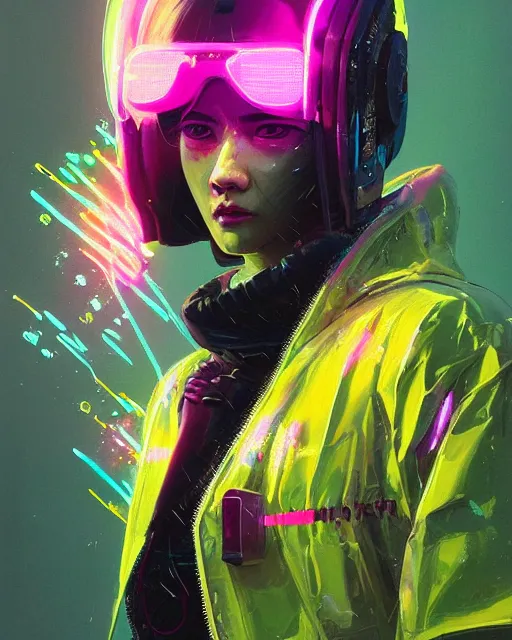 Image similar to detailed portrait Neon Operator Girl, cyberpunk futuristic neon, reflective puffy coat, decorated with traditional Japanese ornaments by Ismail inceoglu dragan bibin hans thoma greg rutkowski Alexandros Pyromallis Nekro Rene Maritte Illustrated, Perfect face, fine details, realistic shaded, fine-face, pretty face