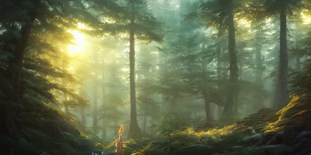 Prompt: a forest, highly detailed oil painting, Studio Ghibli, Jessica Rossier, digital art, octane render, trending on artstation, masterpiece