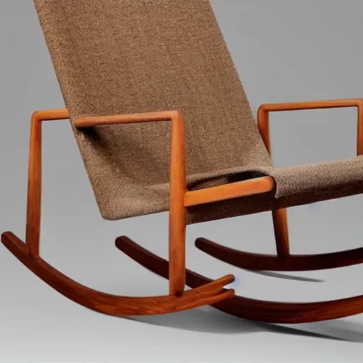 Prompt: a beautiful modern light wood rocking chair | detailed furniture | handmade minimalistic chair / dining chair / modern / mid century modern / hardwood / lounge