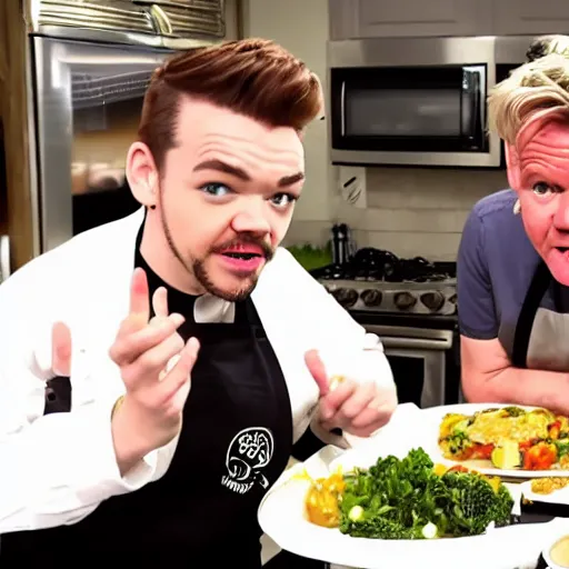 Image similar to Jacksepticeye cooks a 5 star meal, Gordon Ramsay is impressed and in shock