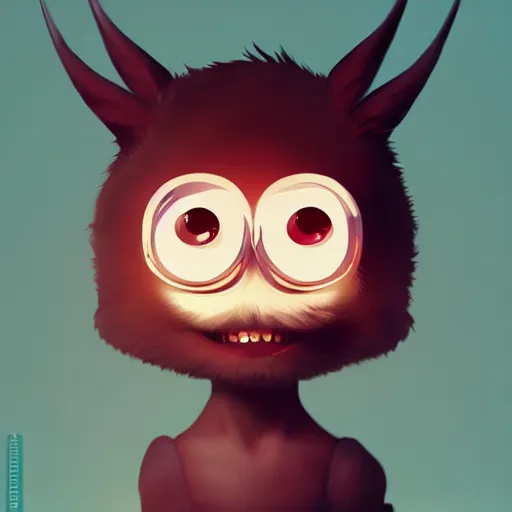 Image similar to funny cute little monster by artgerm and beeple, soft lighting, solid background,