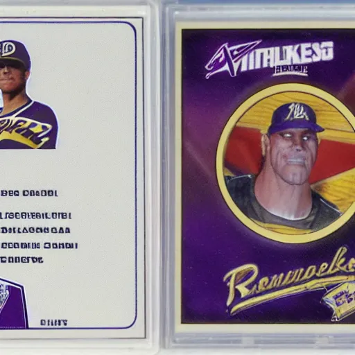 Prompt: Thanos rookie baseball card for the Milwaukee Brewers, photorealistic