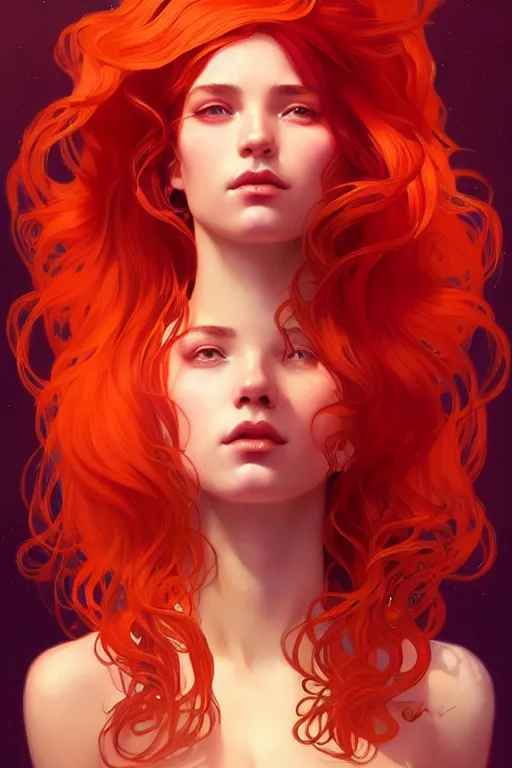 Prompt: a beautiful girl with fire hair, fantasy, portrait, sharp focus, intricate, elegant, digital painting, artstation, matte, highly detailed, concept art, illustration, ambient lighting, art by ilya kuvshinov, artgerm, Alphonse mucha, and Greg Rutkowski