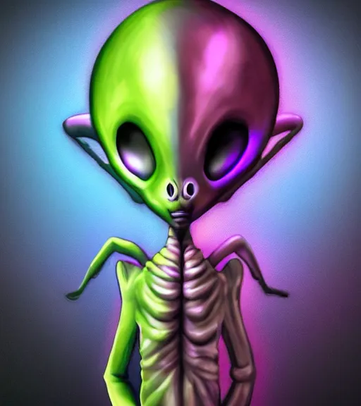 Image similar to character portrait art, ant alien with love in its heart, trending in artstation, purple color lighting