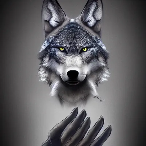 Image similar to a wolf with human hands and bunny ears trending on artstation deviantart pinterest photorealistic hd 8 k highlights and shadow detailed high resolution