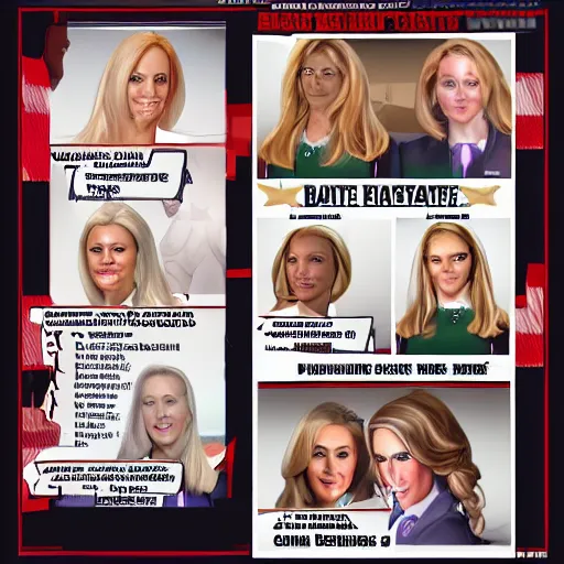 Image similar to character sheet for blonde republican battle karens