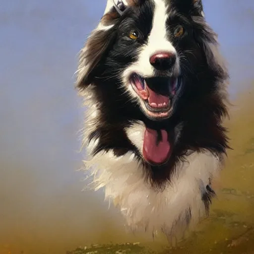 Image similar to highly detailed, anthropomorphic border collie, by greg rutkowski, trending on artstation