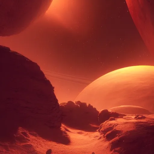 Prompt: scifi space landscape, concept art, trending on, volumetric lighting, epic composition